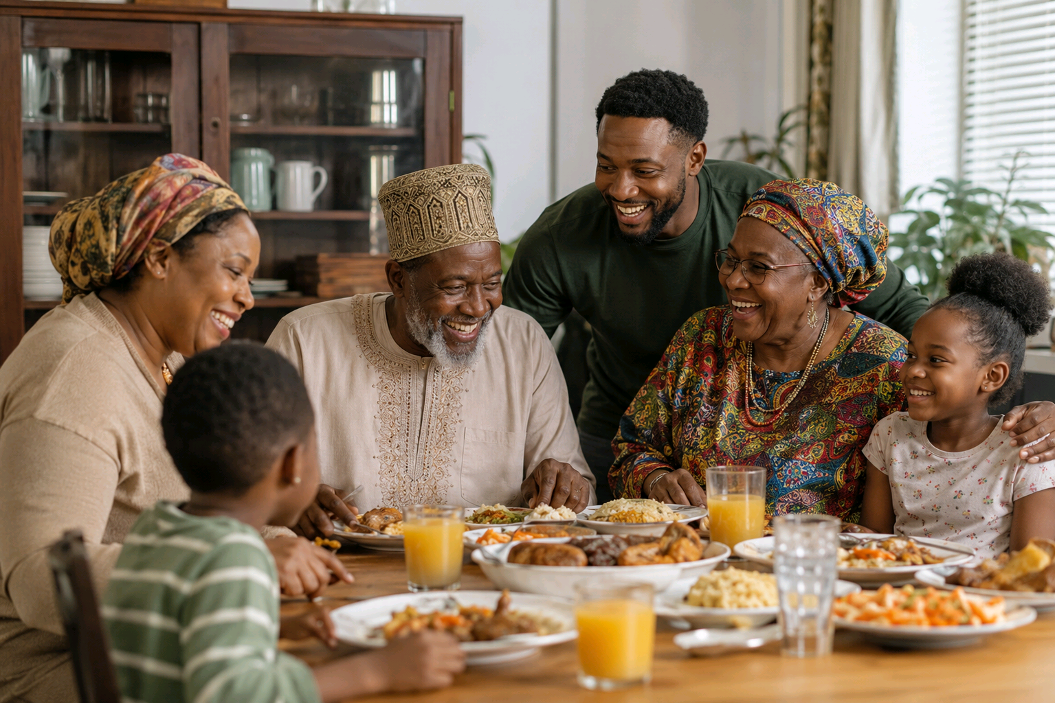 Multi-generational Nigerian family together at the table